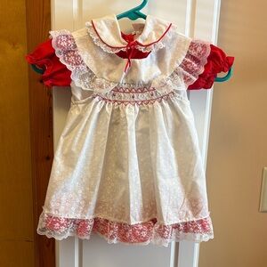 Classic Red and White Lace Smocked Girls' Dress